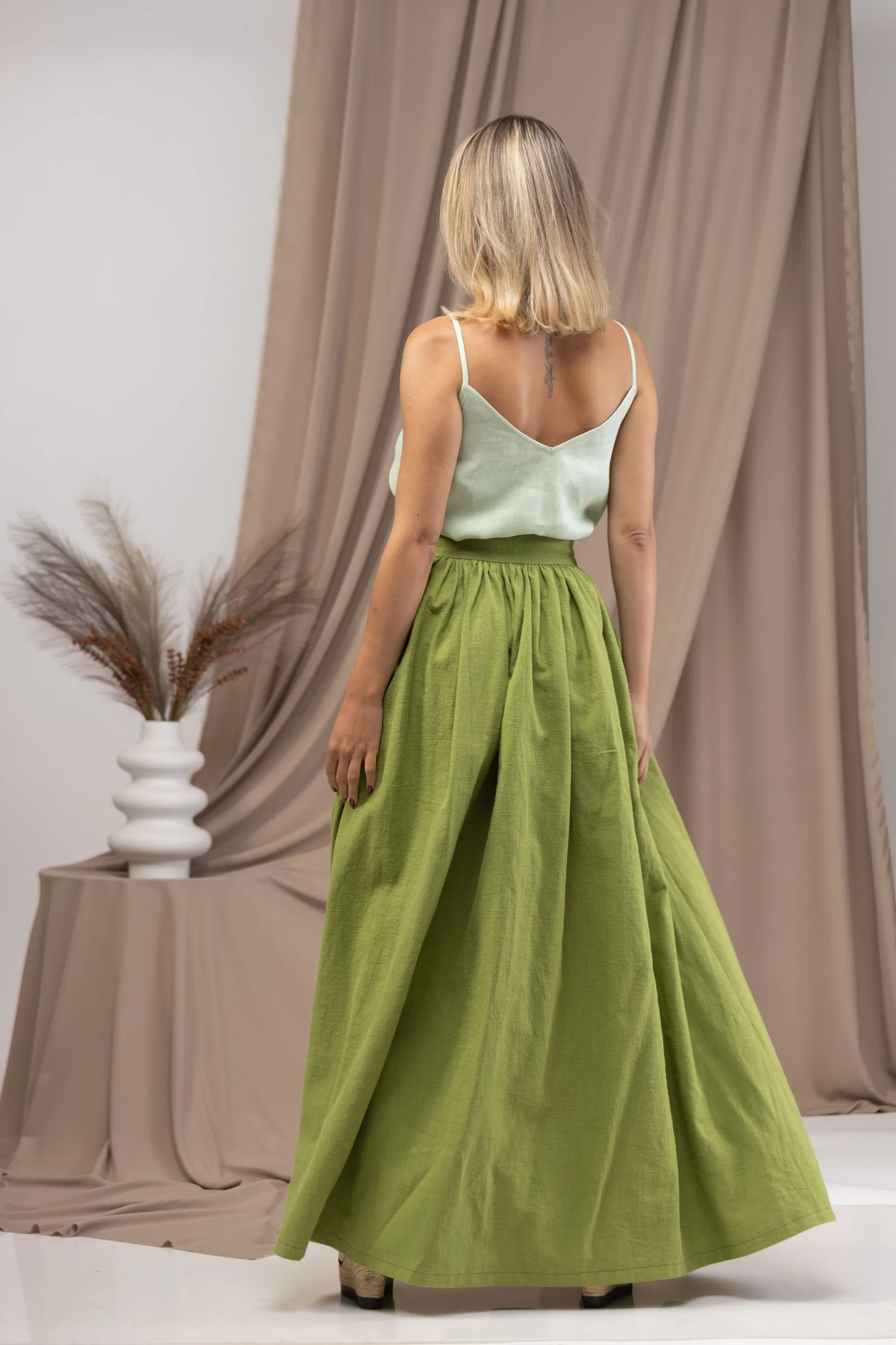 High Waist Linen Skirt with Sewed in Belt