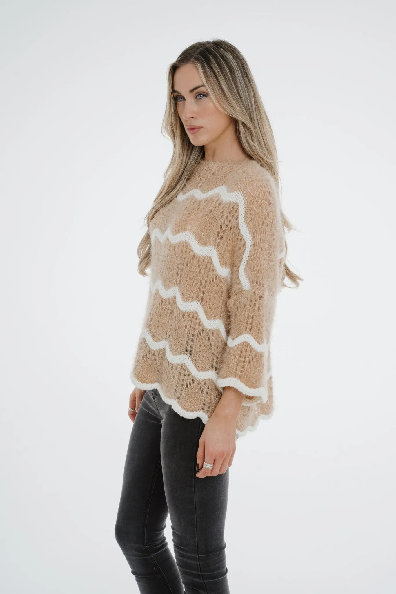 Indie Open Knit Jumper In Tan Mix