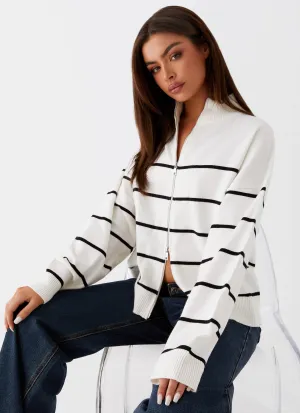 Kimmy Oversized Knit Cardigan - Ivory Stripe