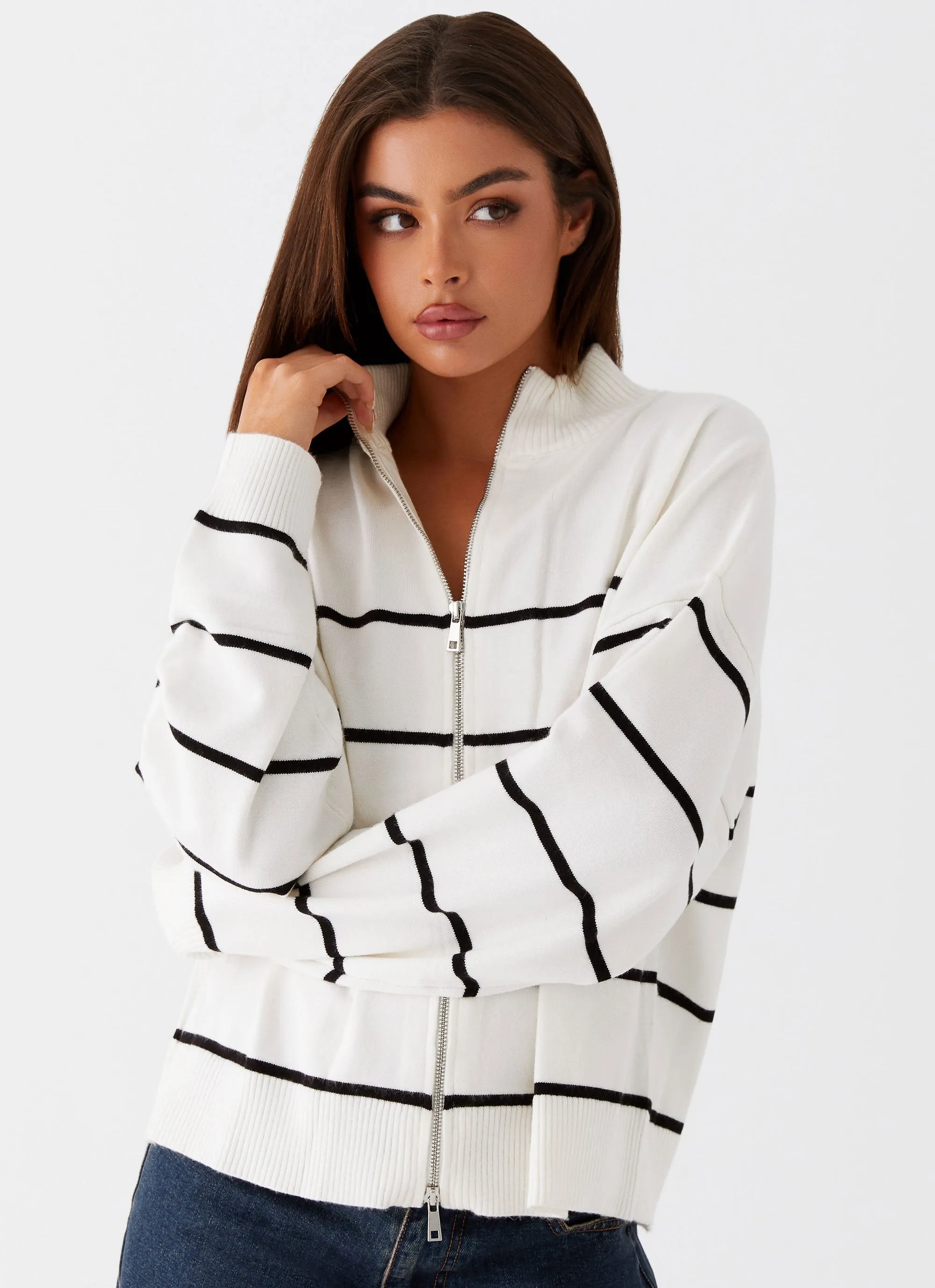 Kimmy Oversized Knit Cardigan - Ivory Stripe