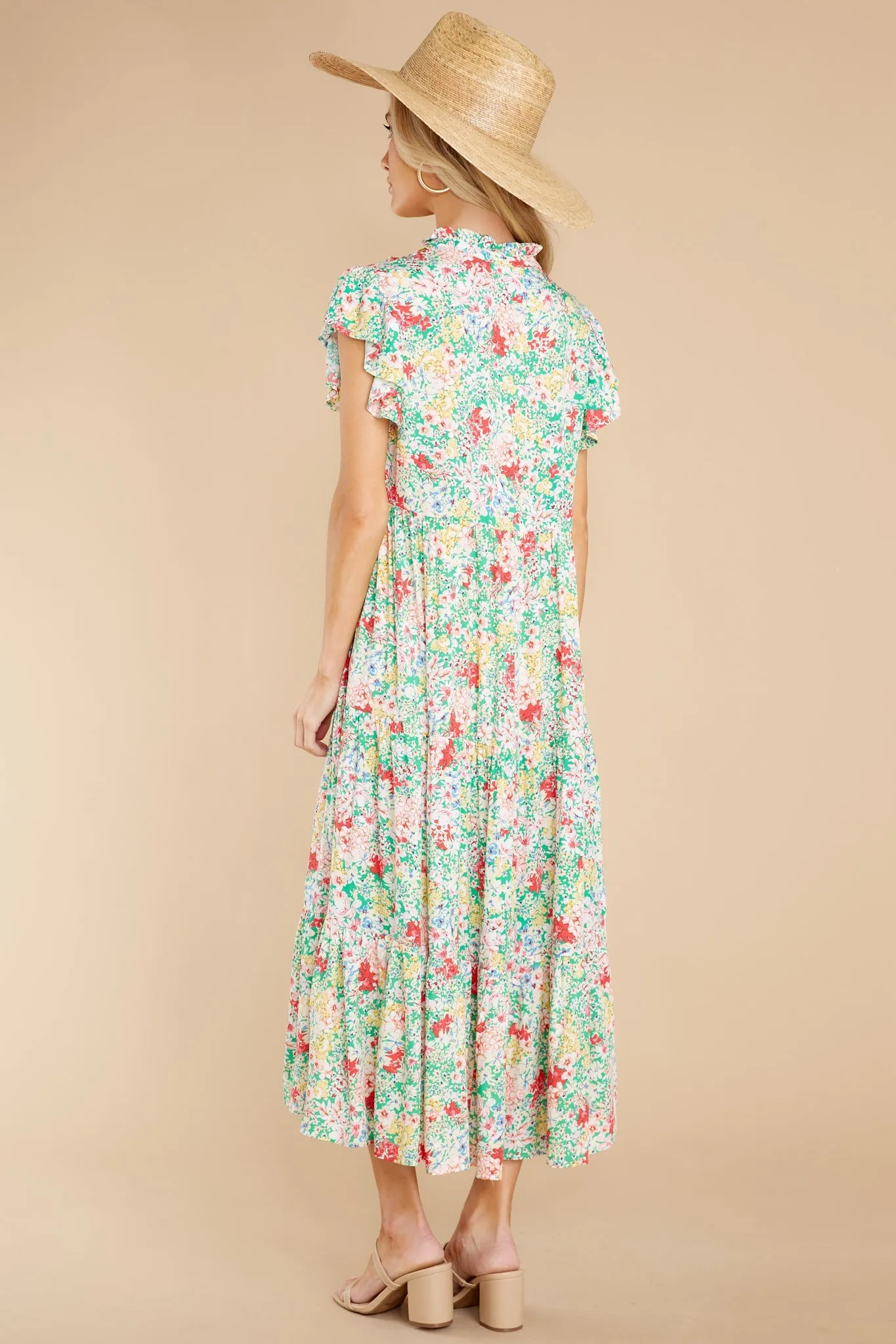 Life Begins Green Floral Print Midi Dress