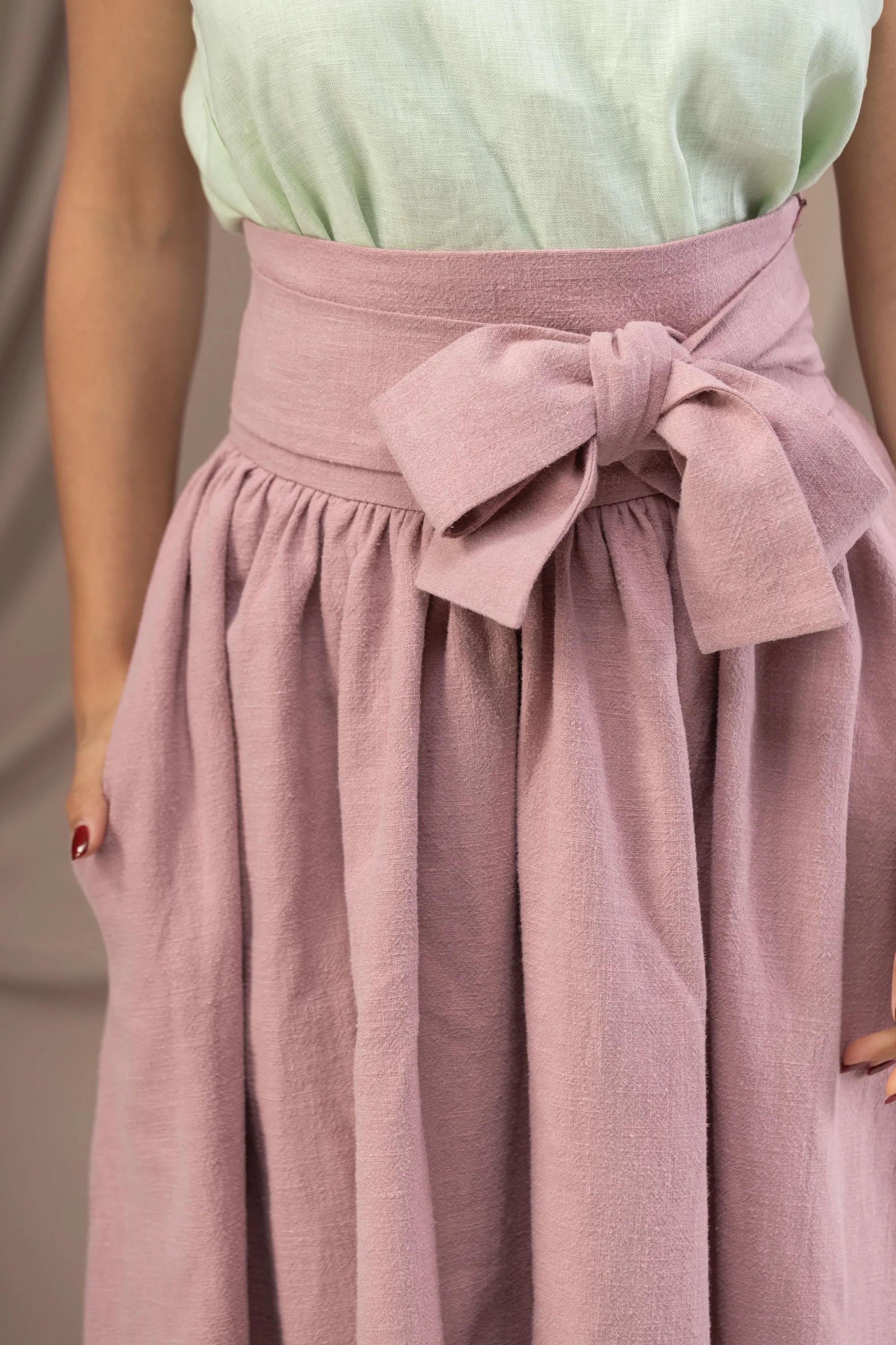 Linen High Waist Maxi Skirt with Pockets