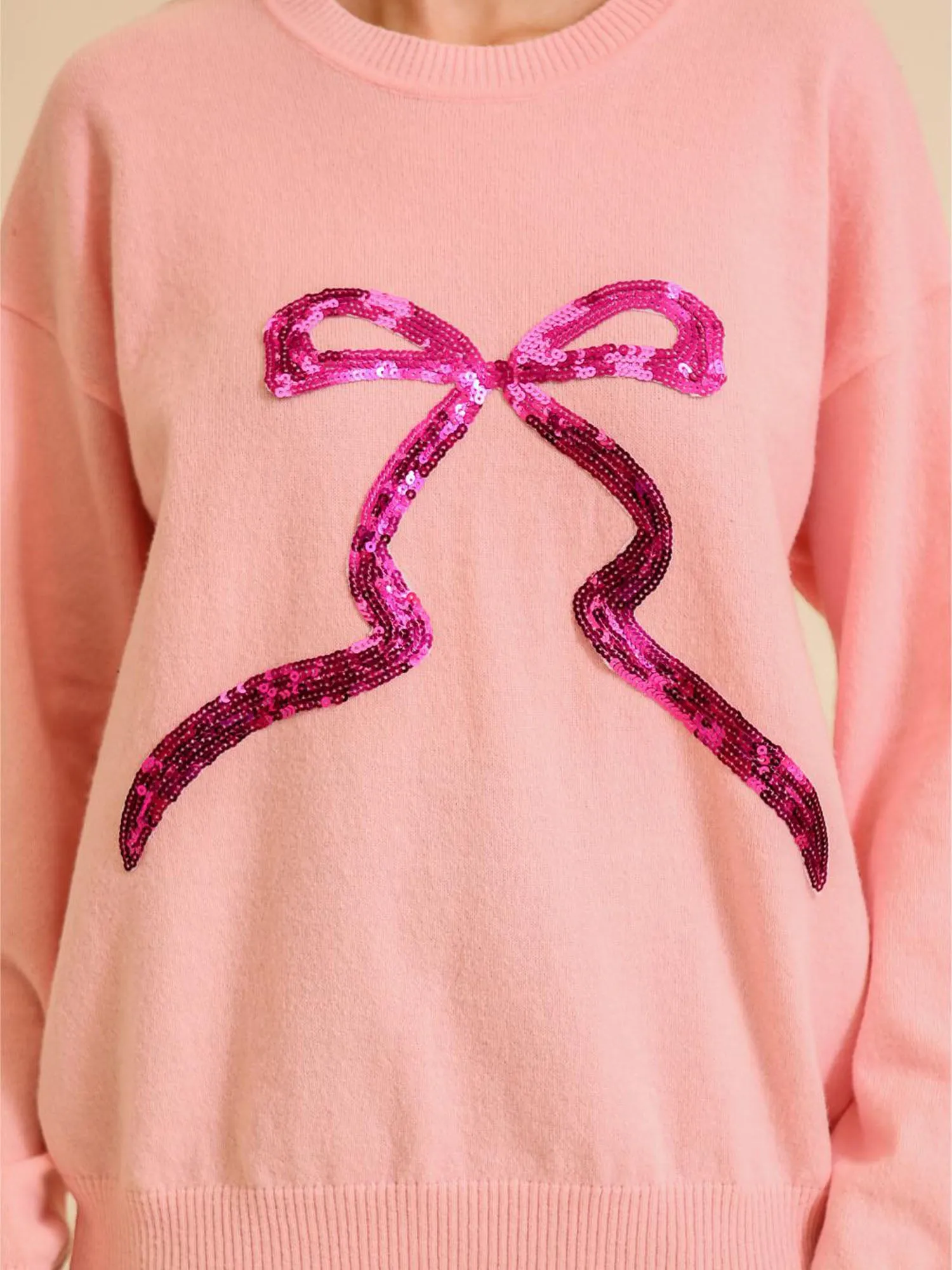 Long Sleeves Sequin Bow Sweater