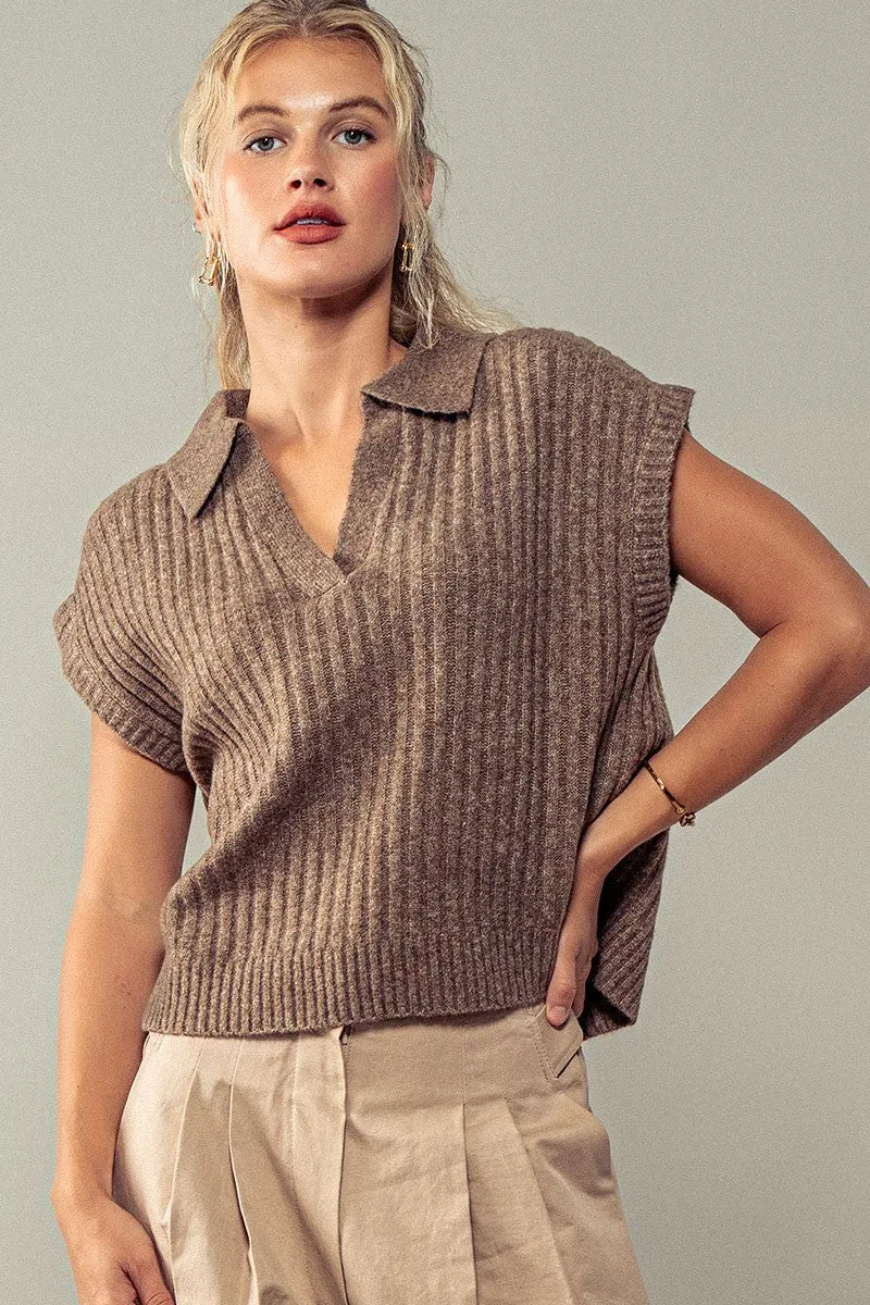 Loungers Polo Knit Top with Ribbed Trim