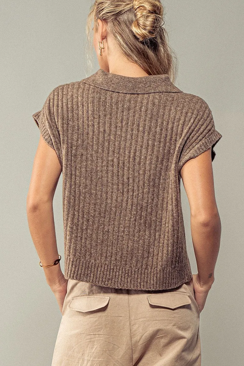 Loungers Polo Knit Top with Ribbed Trim