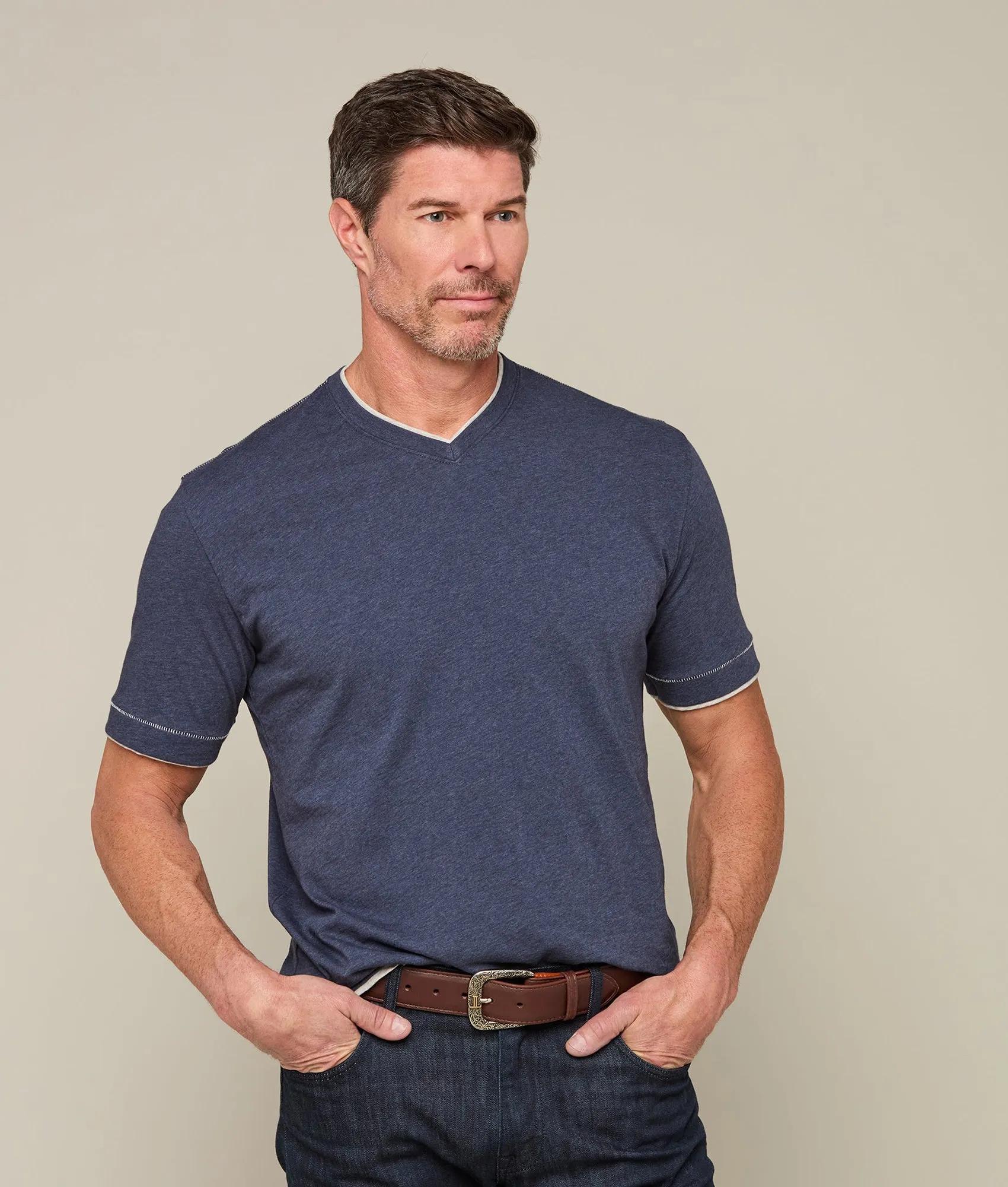 Lucchese Pima Cotton V-Neck :: Navy