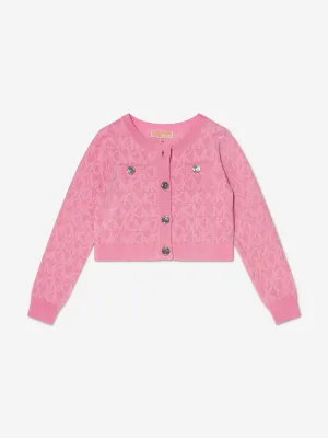 Michael Kors Girls Knitted Logo Cardigan in Pink