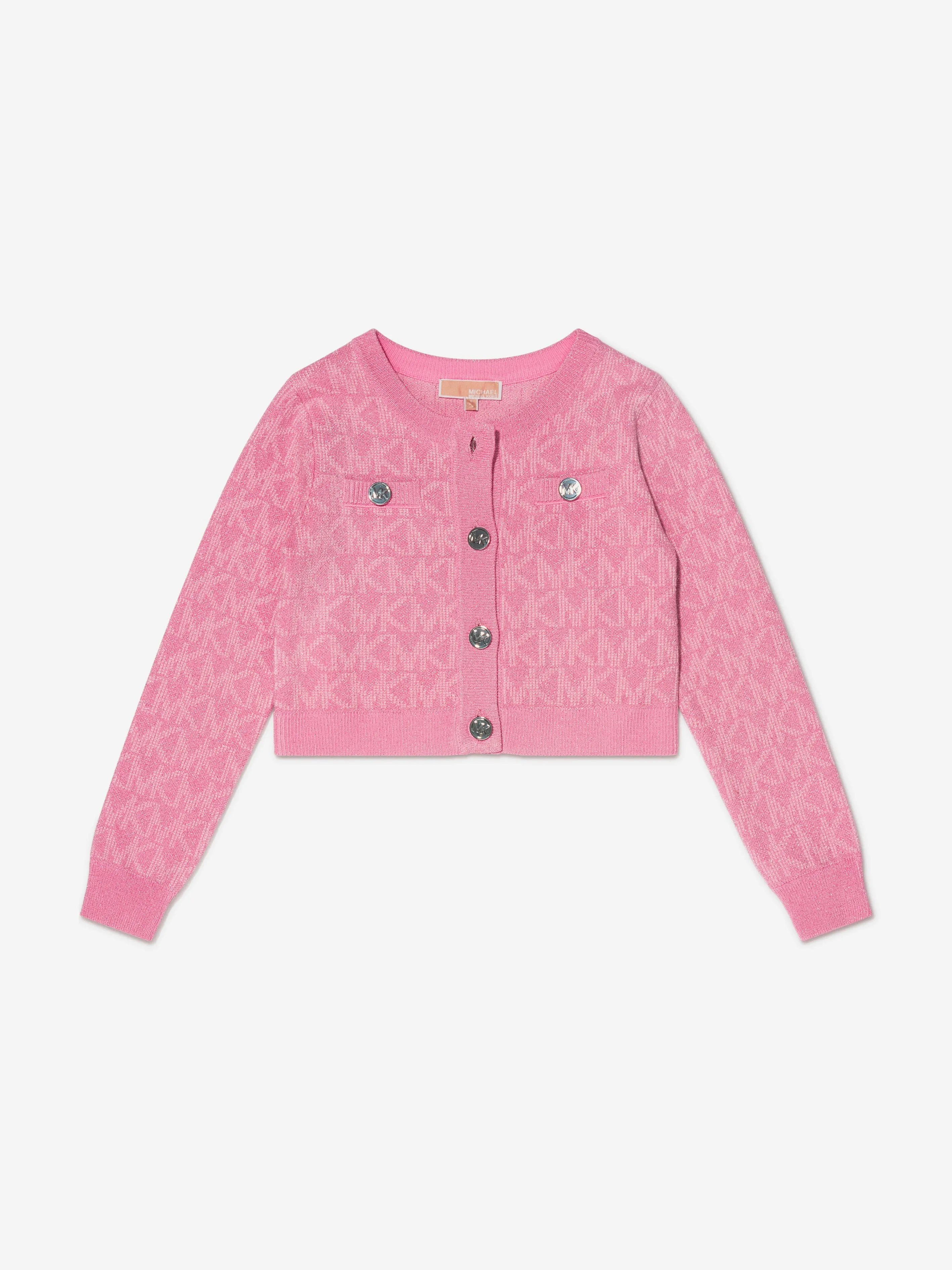 Michael Kors Girls Knitted Logo Cardigan in Pink