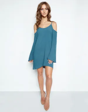 Michael Lauren Gillis Open Shoulder Bell Dress in Tidepool