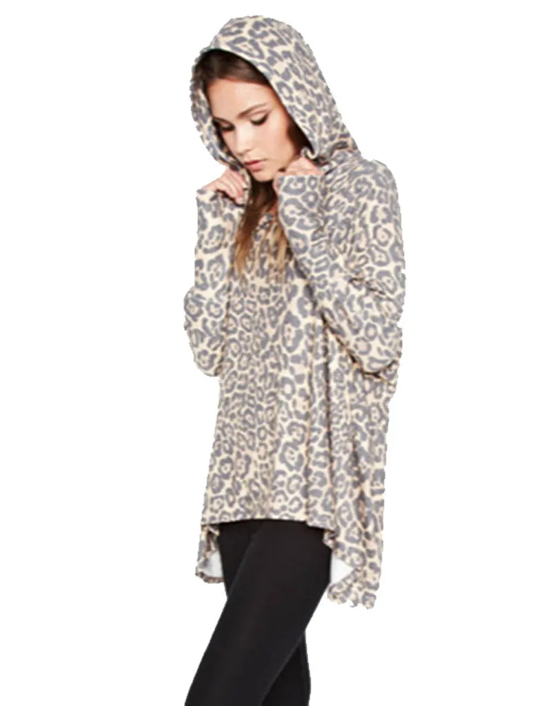 Michael Lauren Kayo Oversized Pullover in Tan Leopard