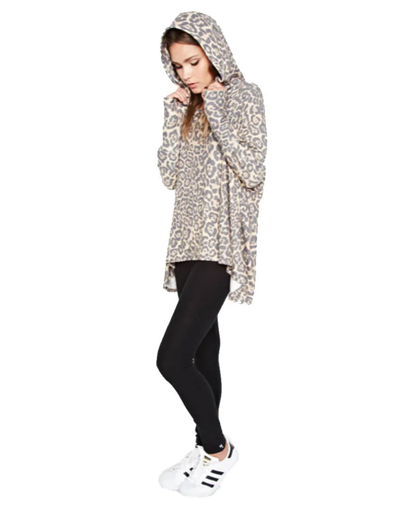 Michael Lauren Kayo Oversized Pullover in Tan Leopard