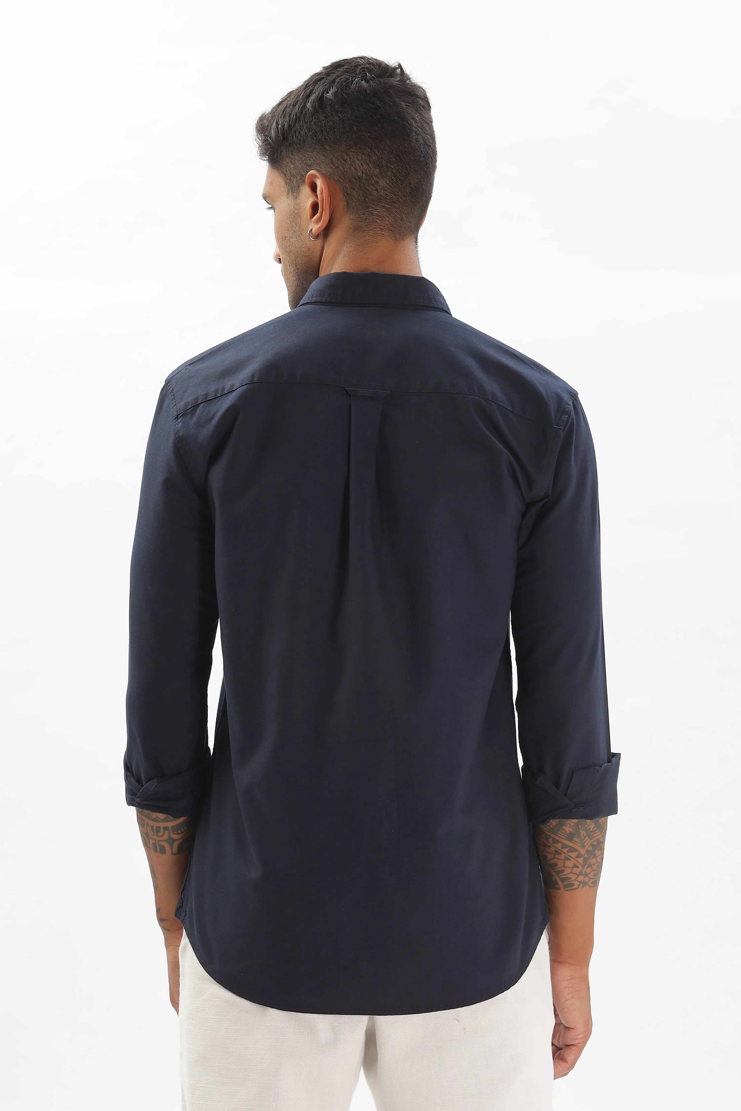 Navy Blue Regular Fit Plain Full Sleeve Shirt