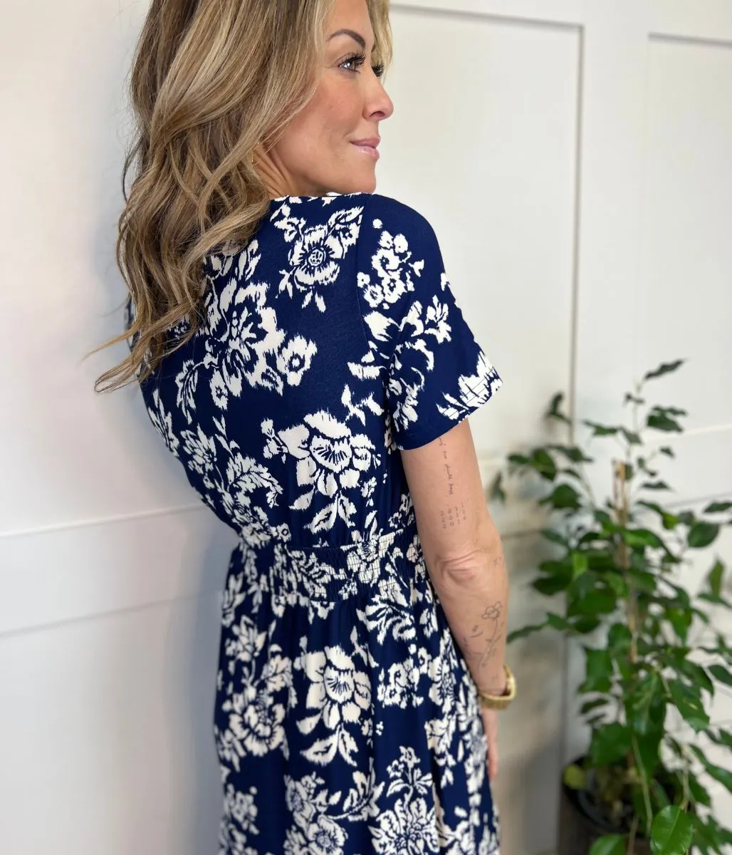 Navy Lucia Stretch Midi Dress