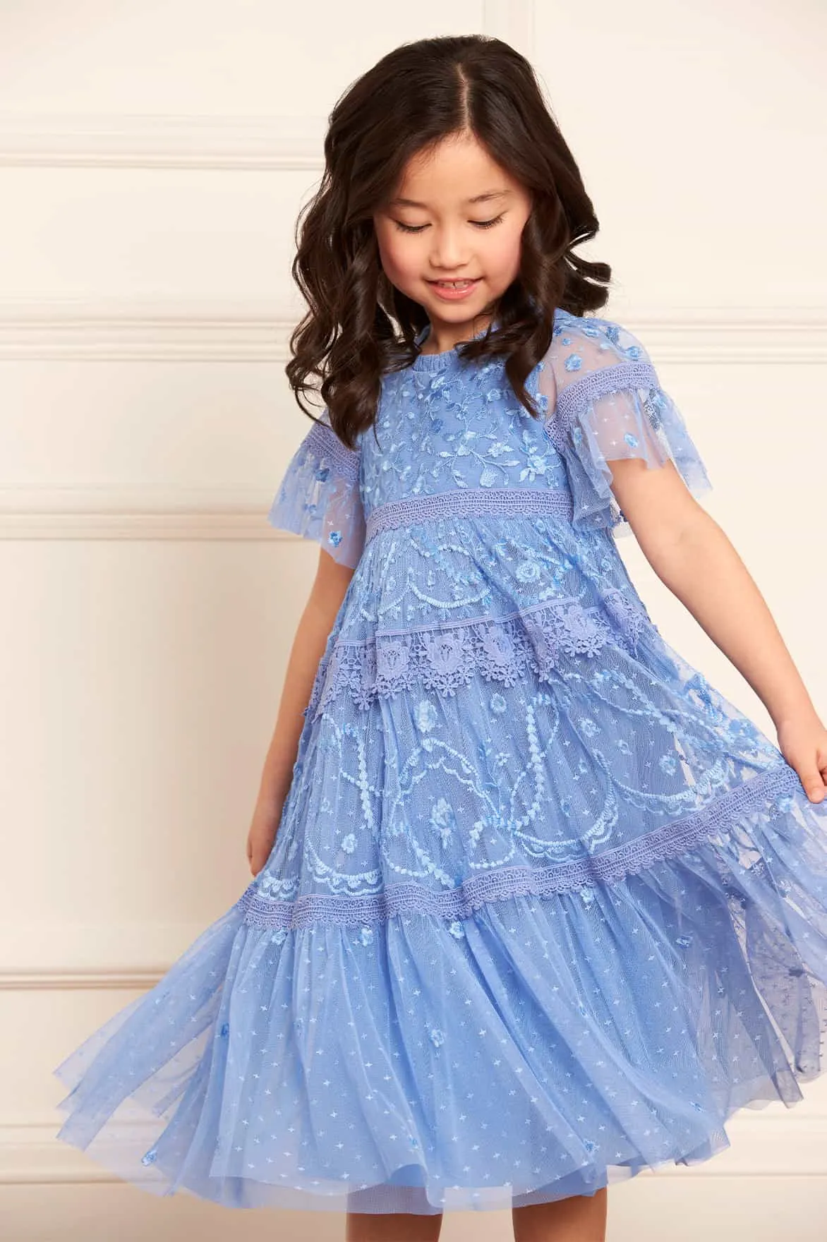 Needle & Thread Girls Midsummer Lace Dress in Blue