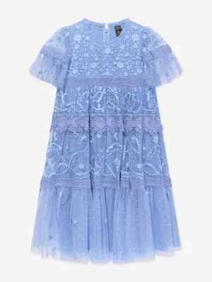 Needle & Thread Girls Midsummer Lace Dress in Blue