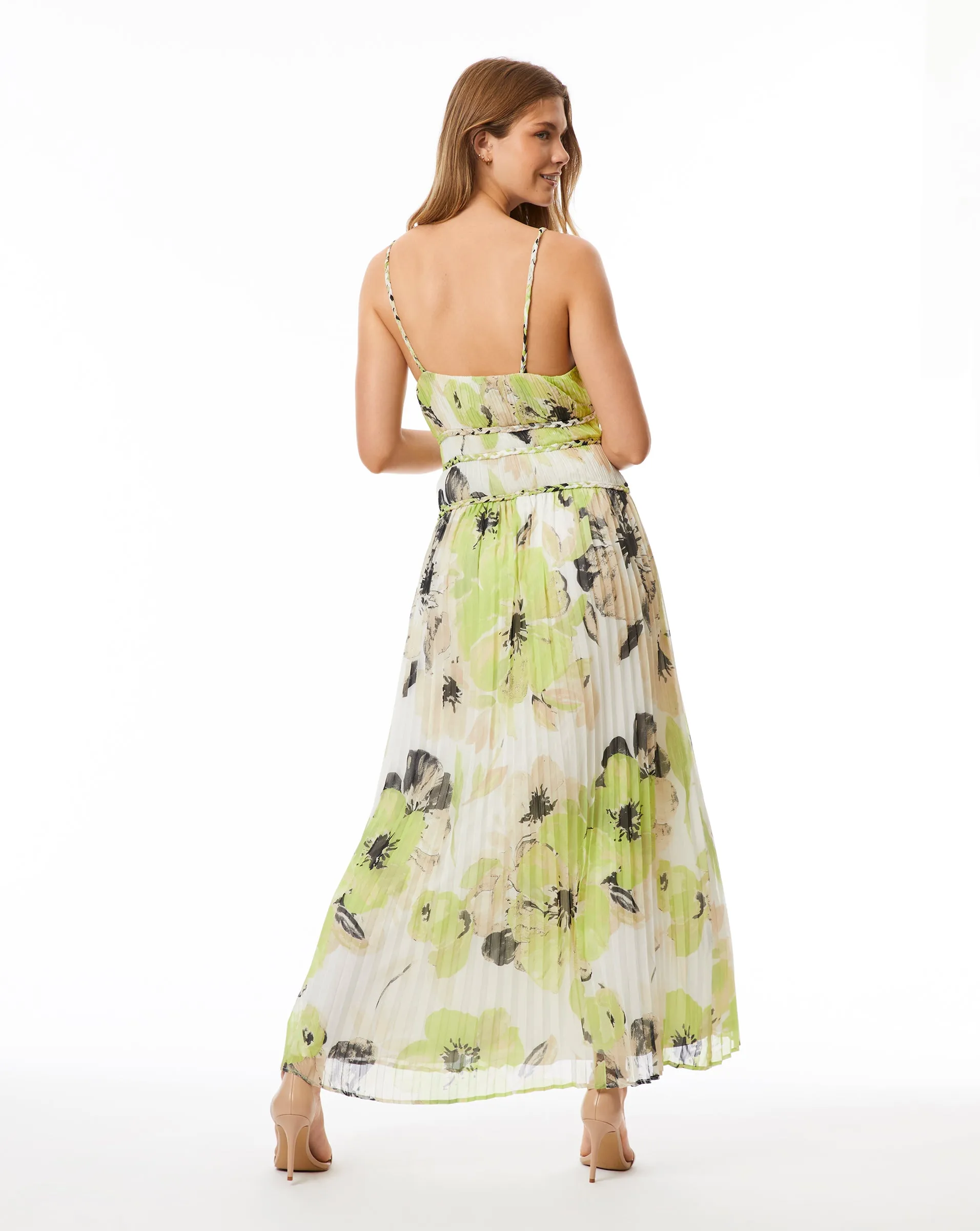 Painted Flower Pleated Midi Dress