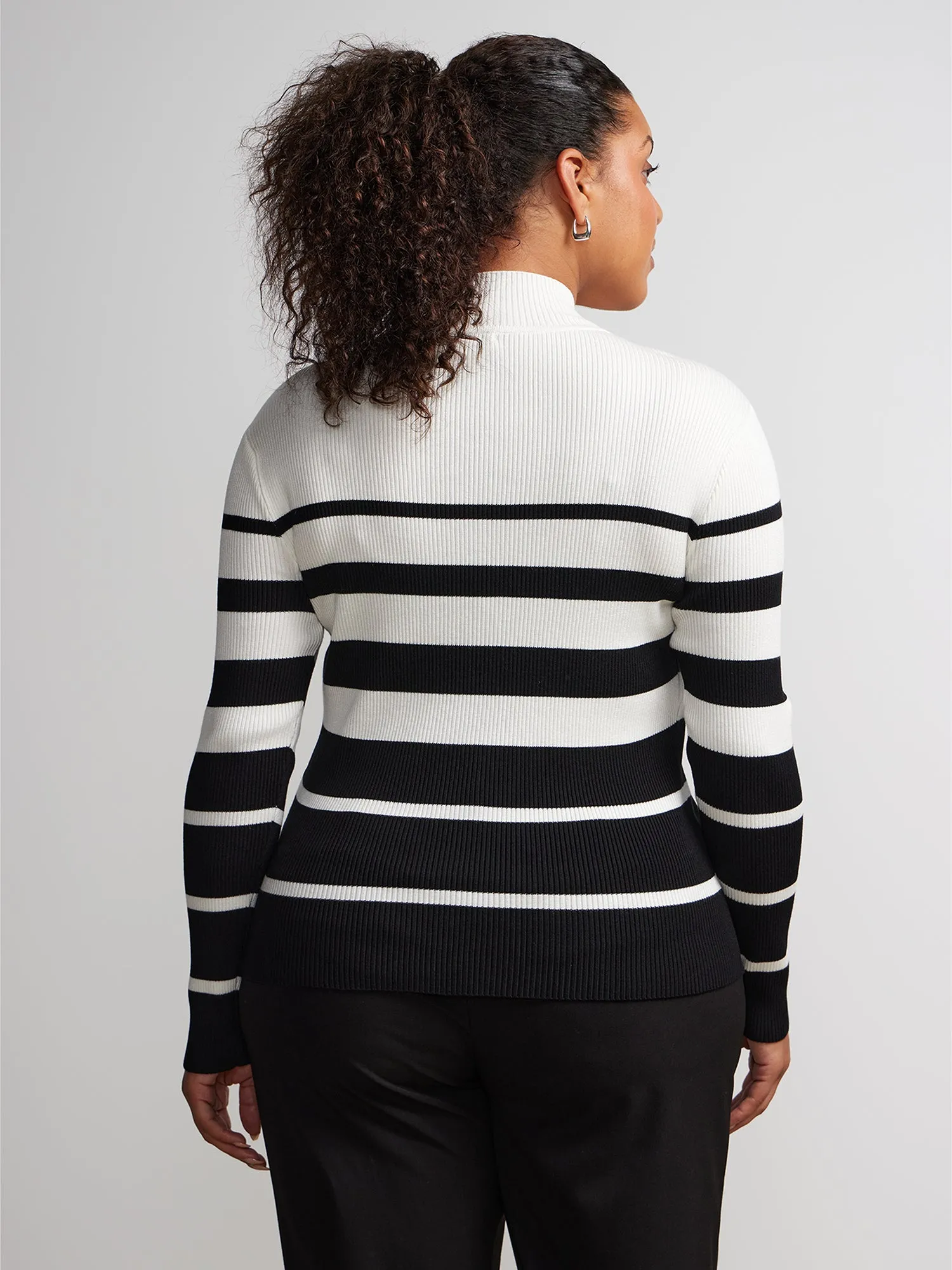 Plus Long Sleeve Striped Fitted Sweater