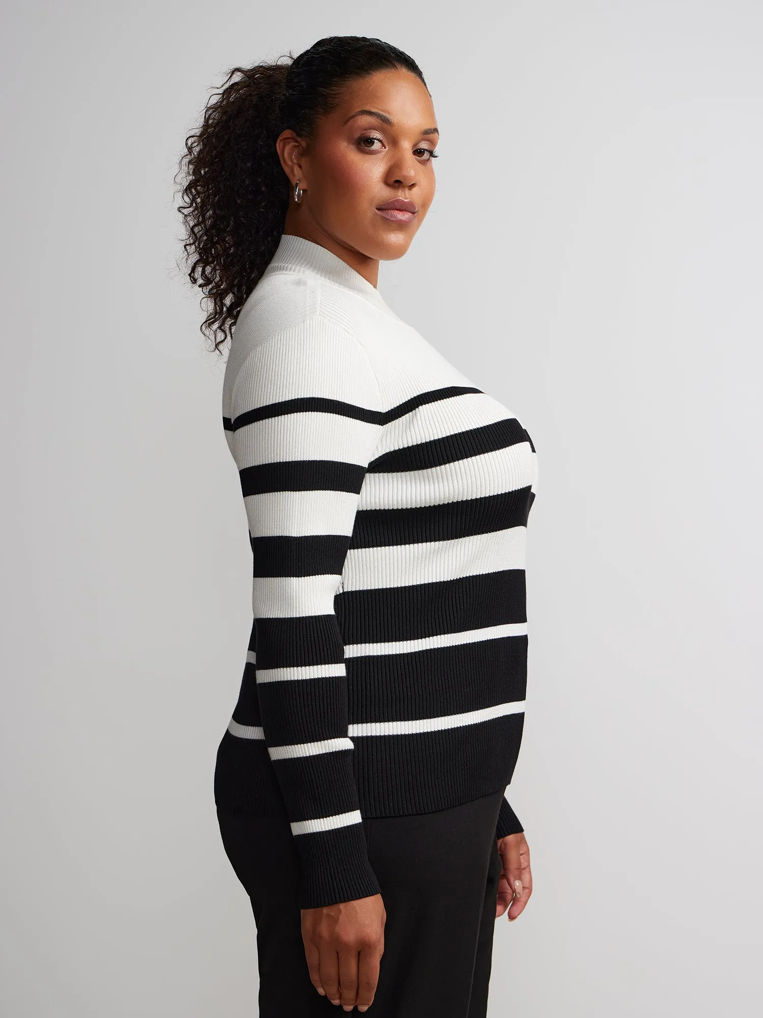 Plus Long Sleeve Striped Fitted Sweater