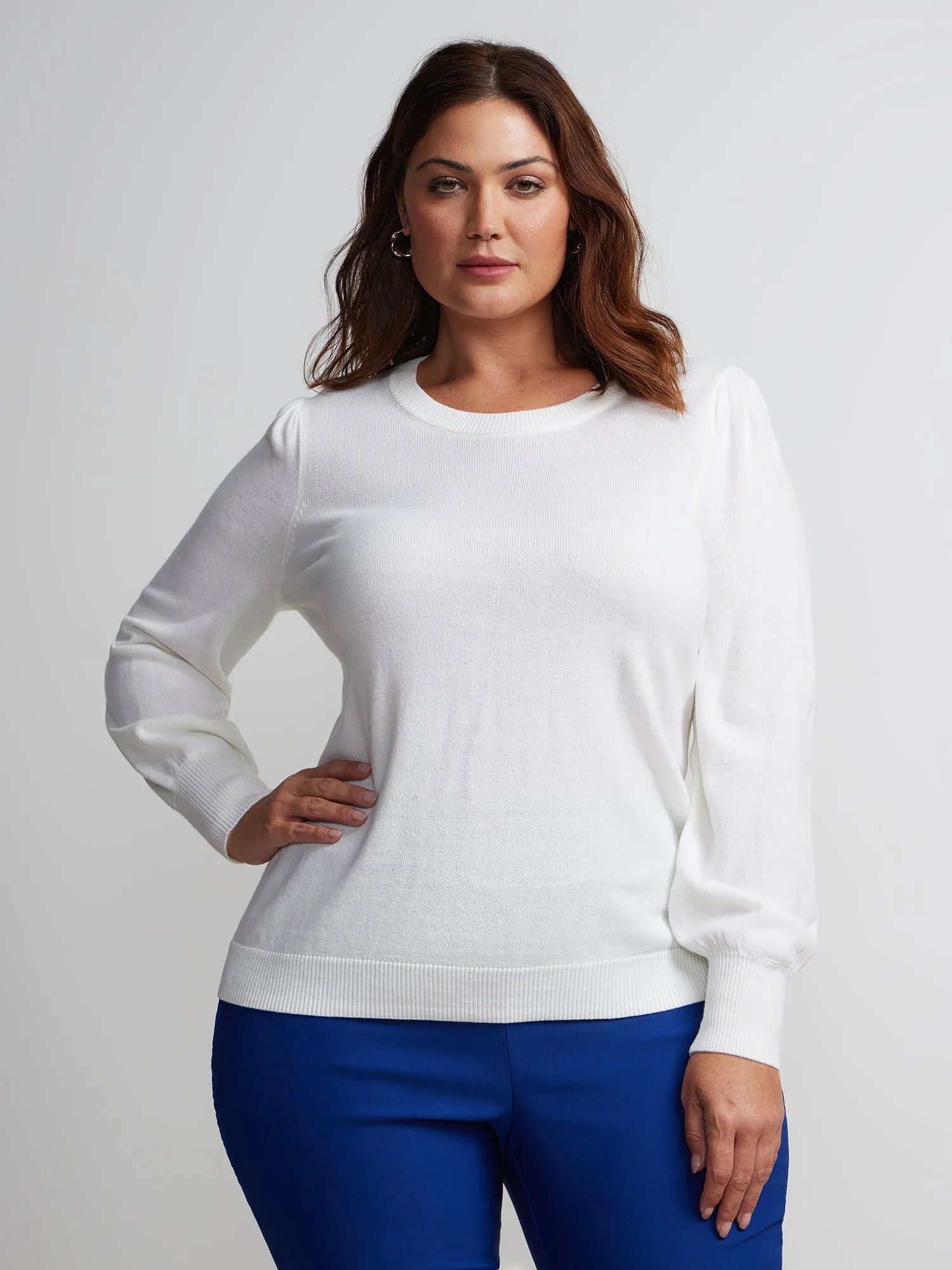 Plus Puff Sleeve Crew Neck Pullover