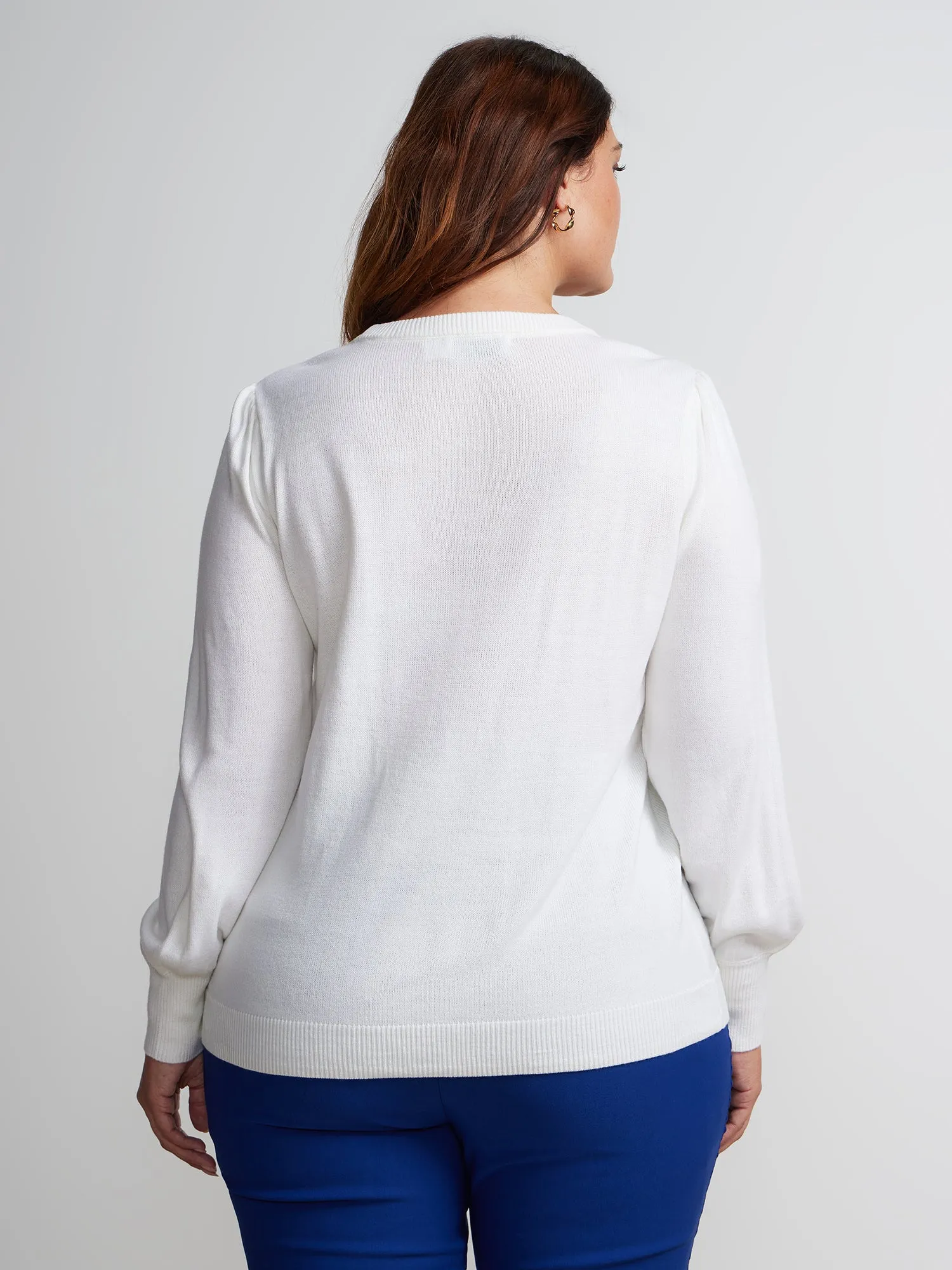 Plus Puff Sleeve Crew Neck Pullover