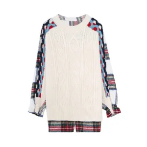 Pre Order:  Plaid Contrast Spliced Knit Sweater