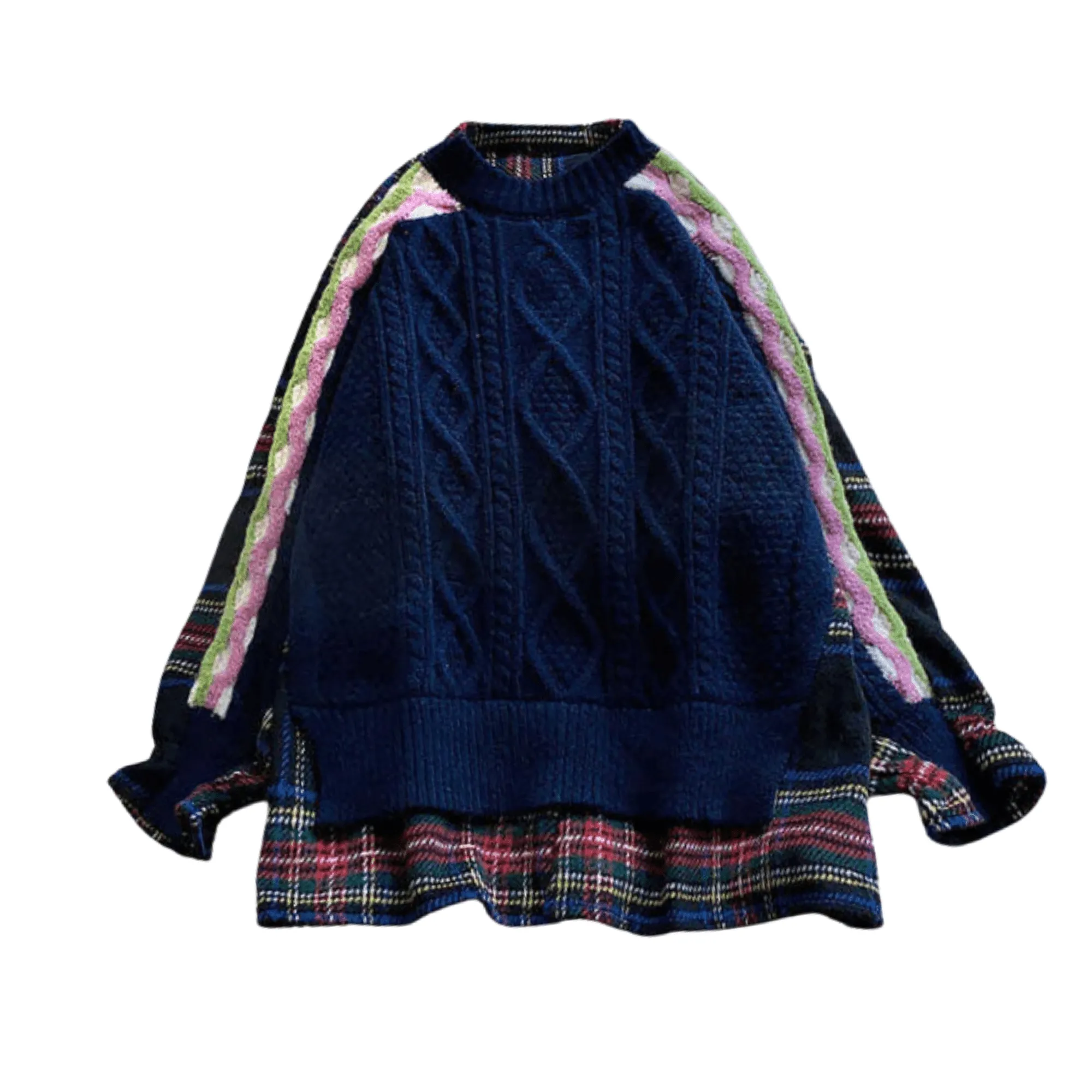 Pre Order:  Plaid Contrast Spliced Knit Sweater