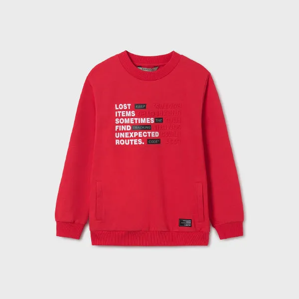 RED LONG SLEEVE GRAPHIC PULLOVER FOR BOYS