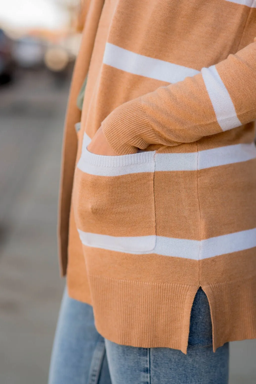 Striped Side Slit Pocket Cardigan