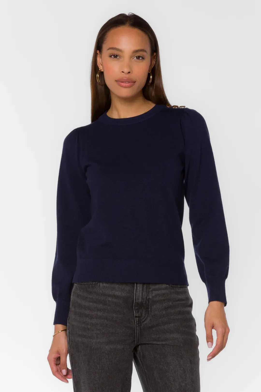 Taffy Navy Gold Button Sweater