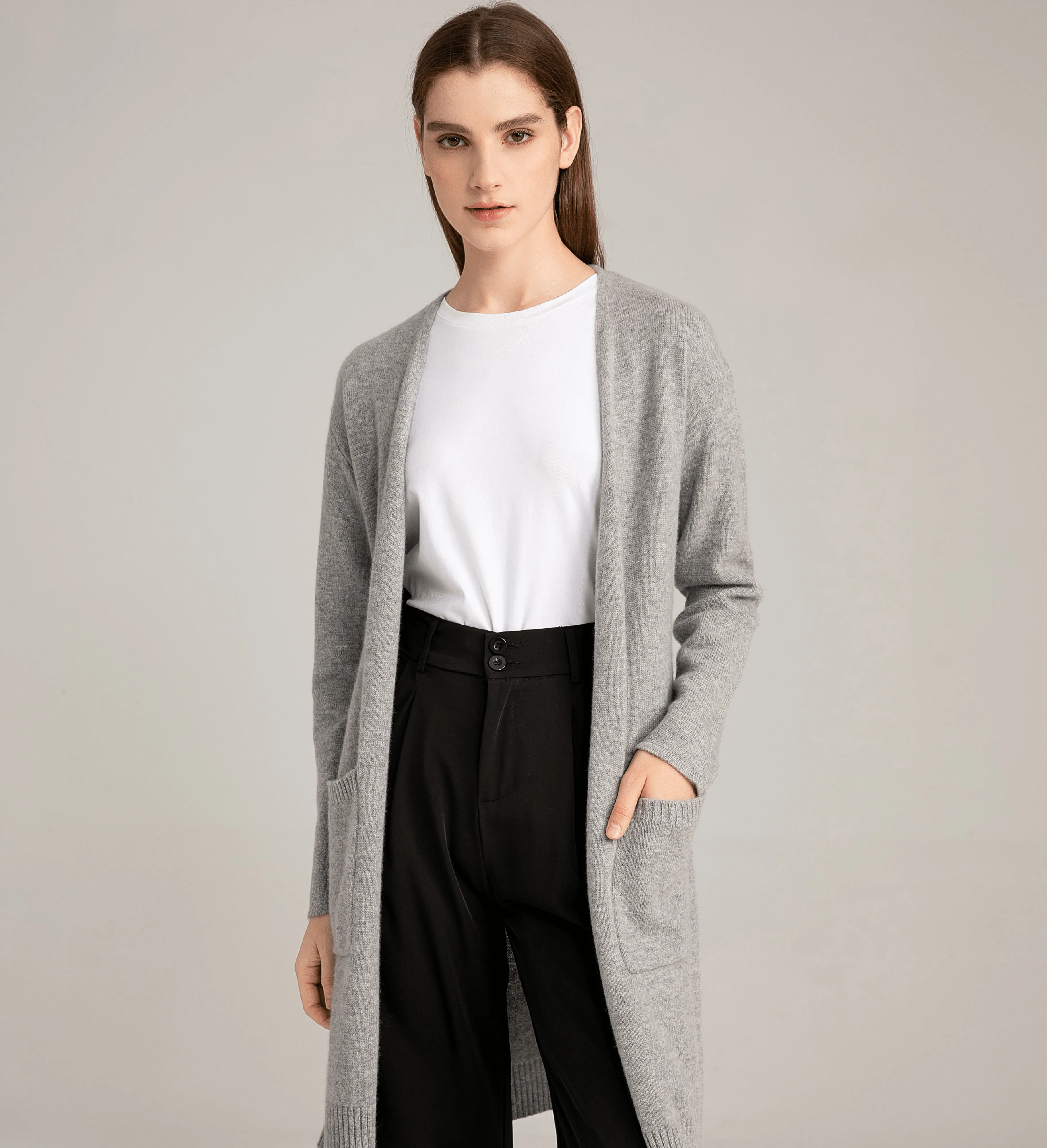 The Open Front Long Cashmere Cardigan with Pockets