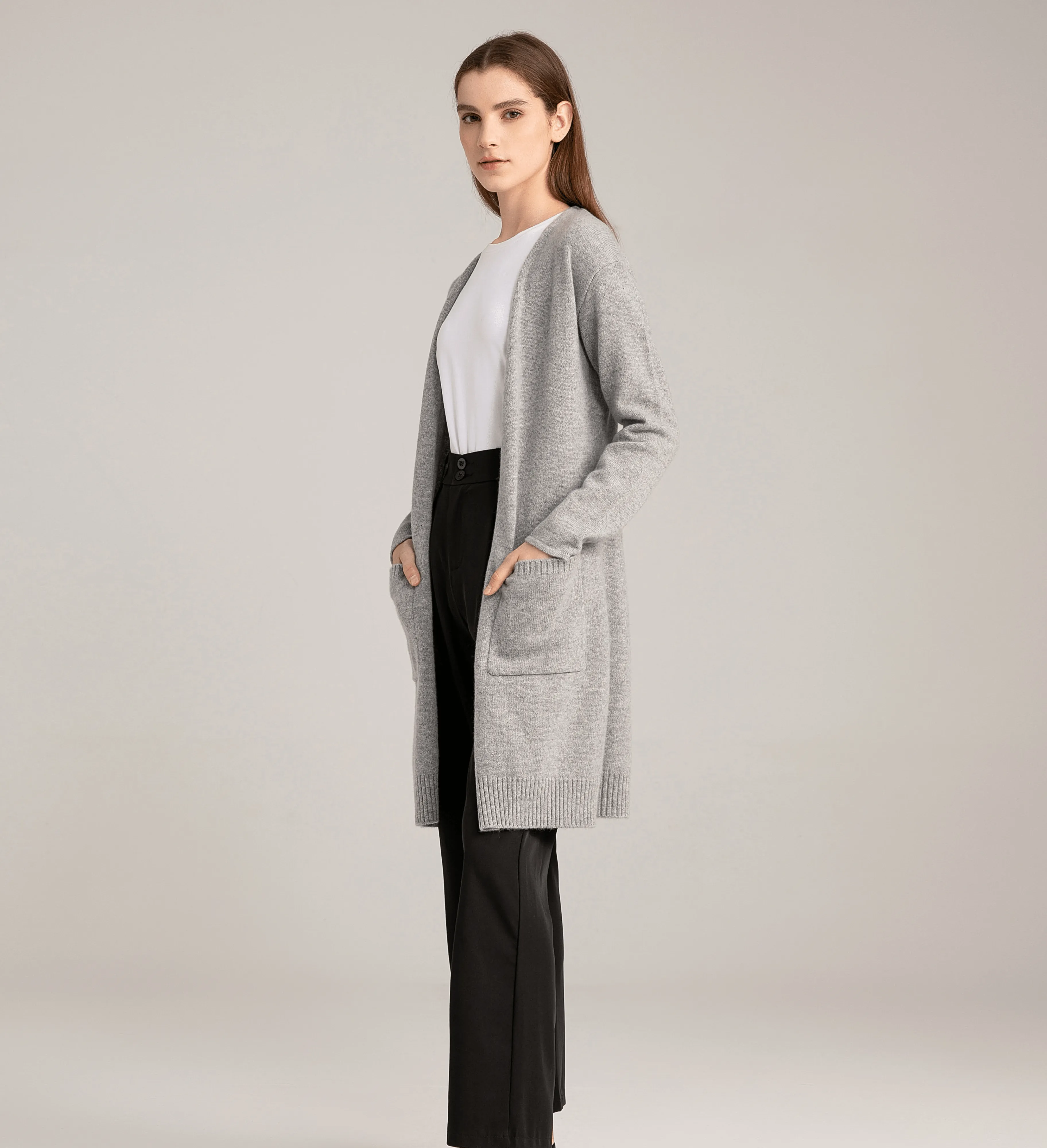 The Open Front Long Cashmere Cardigan with Pockets