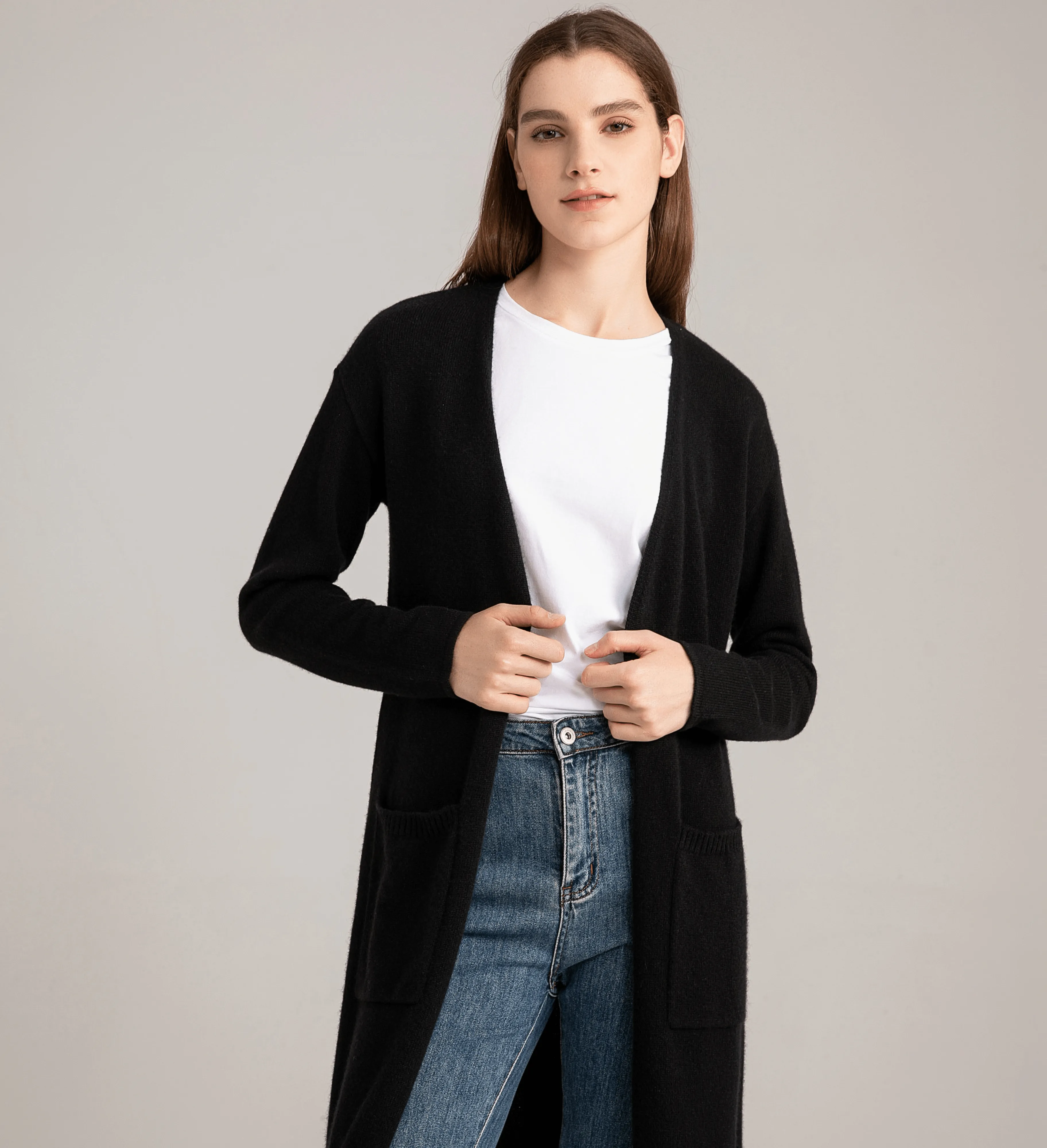 The Open Front Long Cashmere Cardigan with Pockets