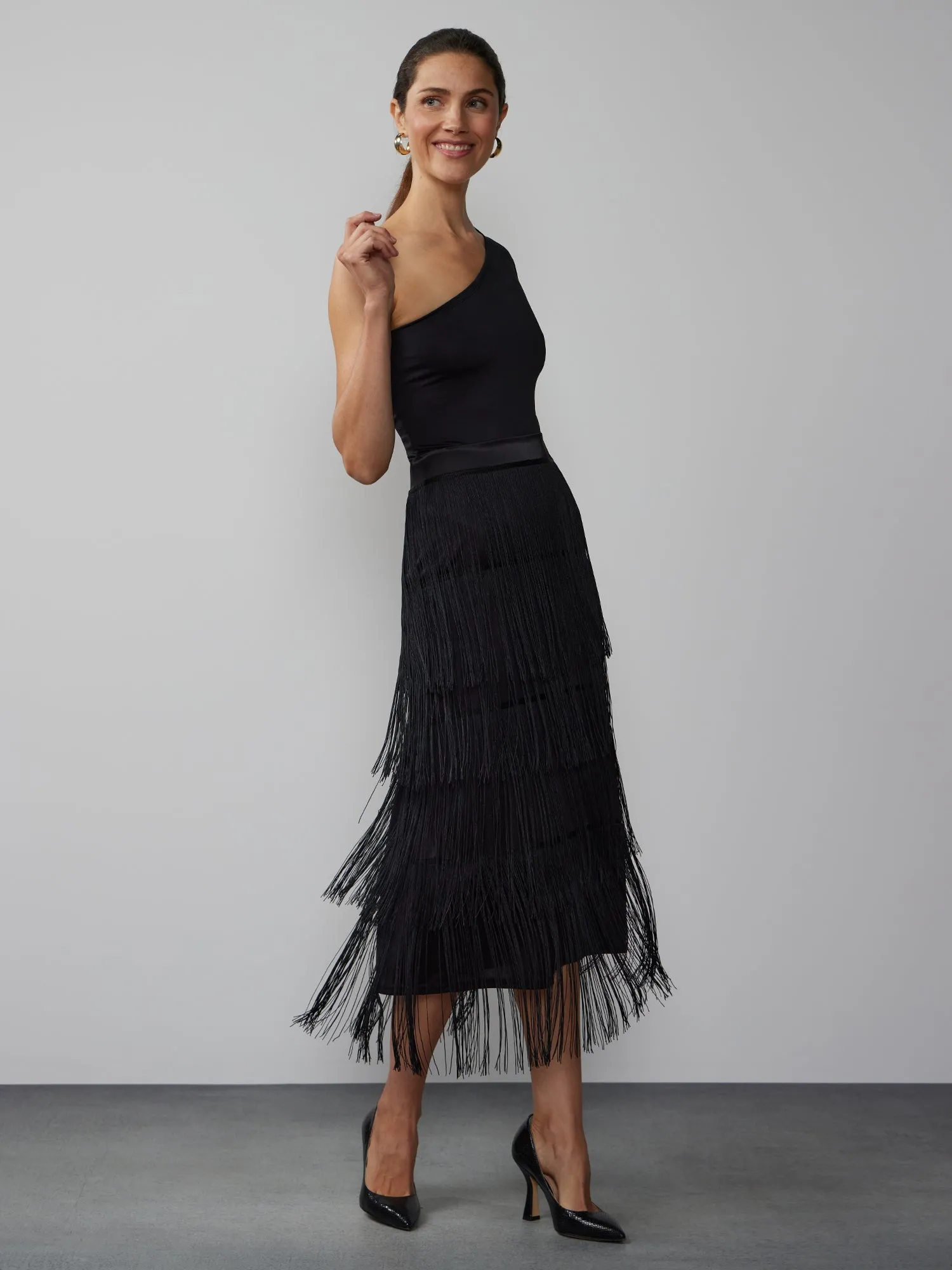 Tiered Fringe Midi Skirt