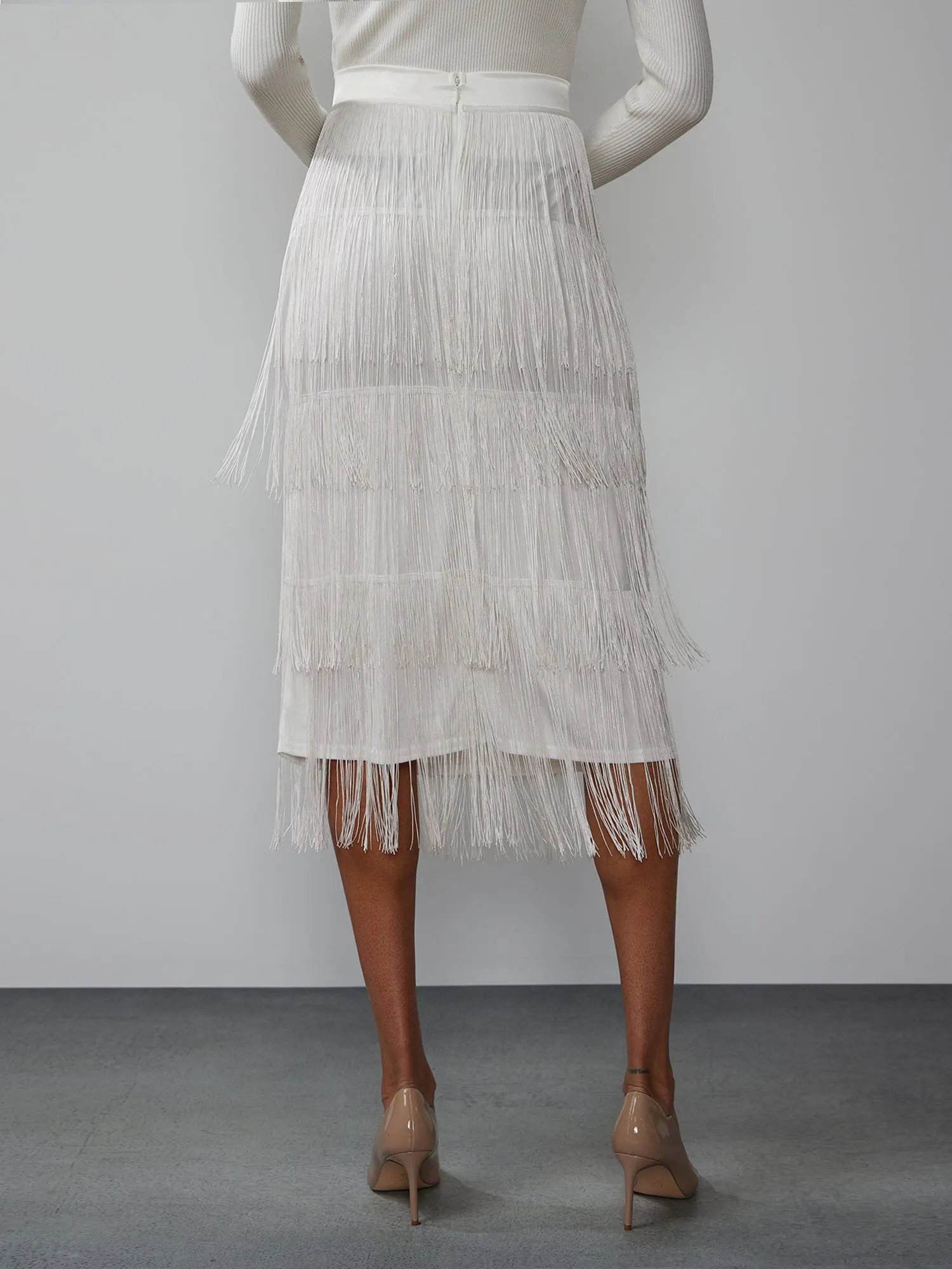 Tiered Fringe Midi Skirt