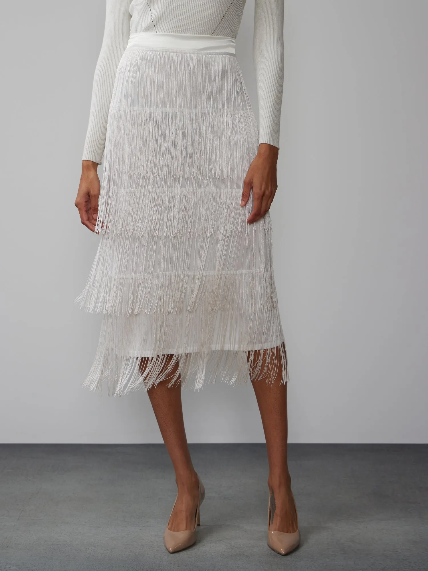 Tiered Fringe Midi Skirt