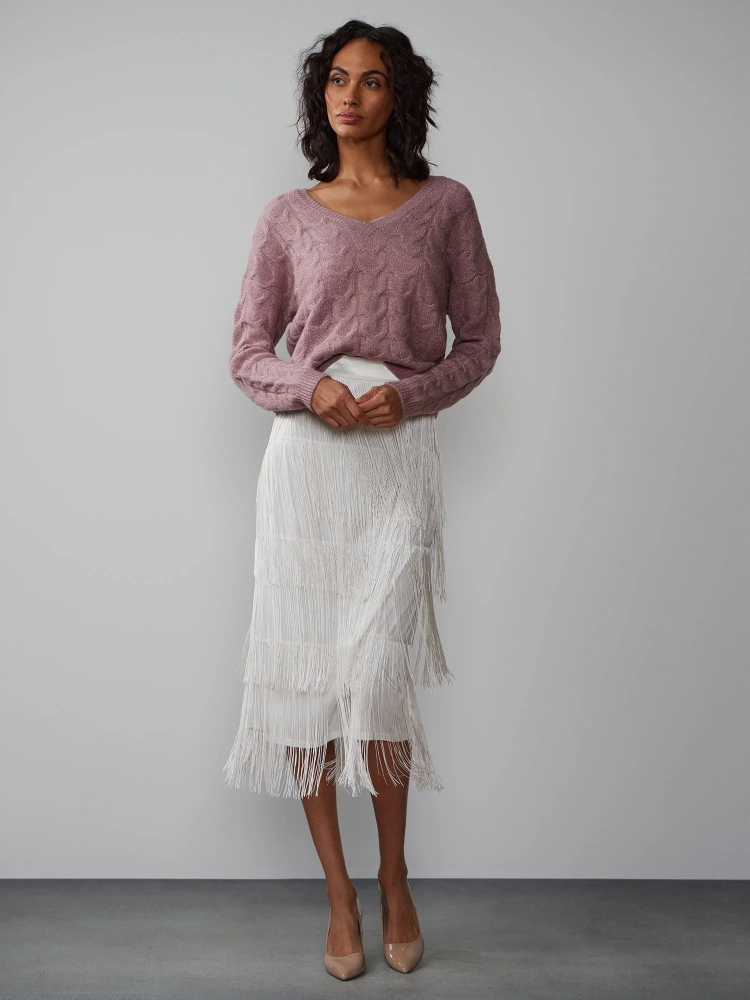 Tiered Fringe Midi Skirt