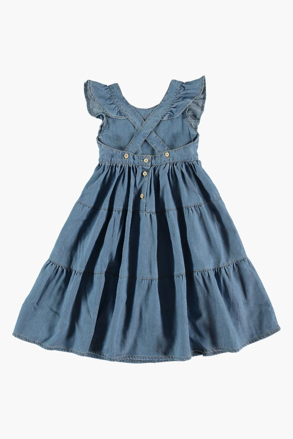 Tocoto Vintage Ruffled Denim Midi Girls Dress (Size 3 left)