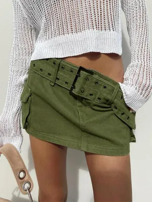 Ultra Short Pocket Belt Decor Mini Skirt