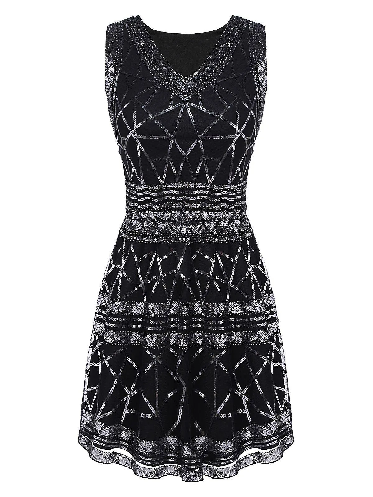 [US Warehouse] Black 1920s Geometric Sequined Dress