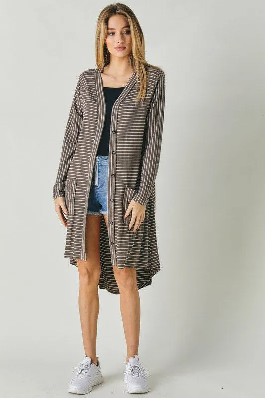 What A Night Striped Cardigan - Mocha