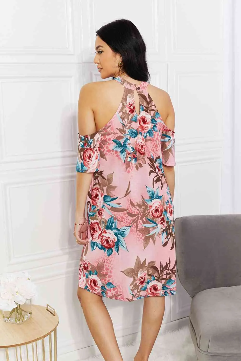 Women's Sew In Love Full Size Fresh-Cut Flowers Cold-Shoulder Dress