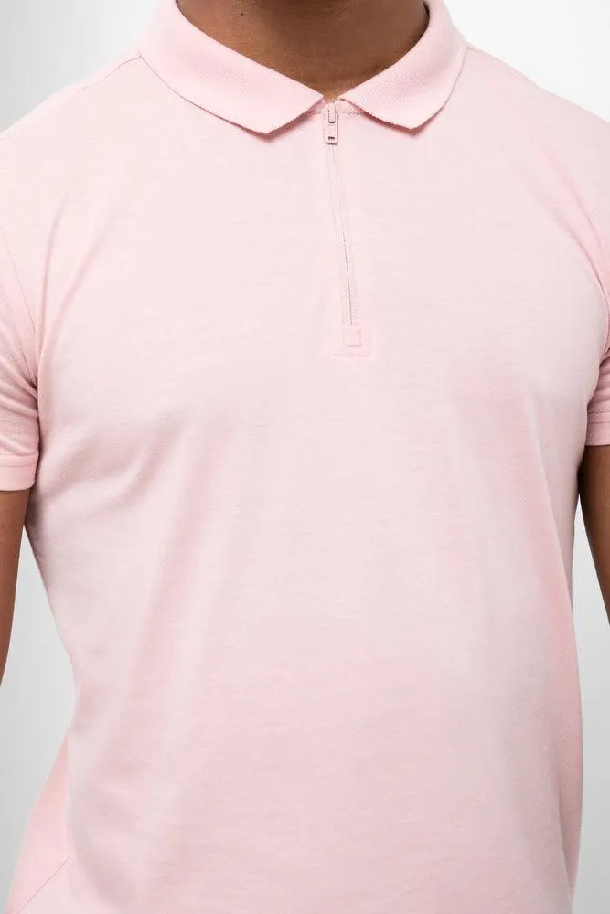 Zip Short Sleeve Golfer Pink